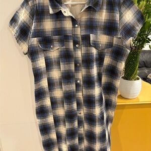 Casual Blue Plaid Midi Dress